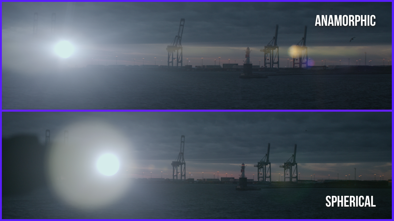 flares and lights comparison of the spherical and anamorphic footage in the night city of Aarhus Denmark