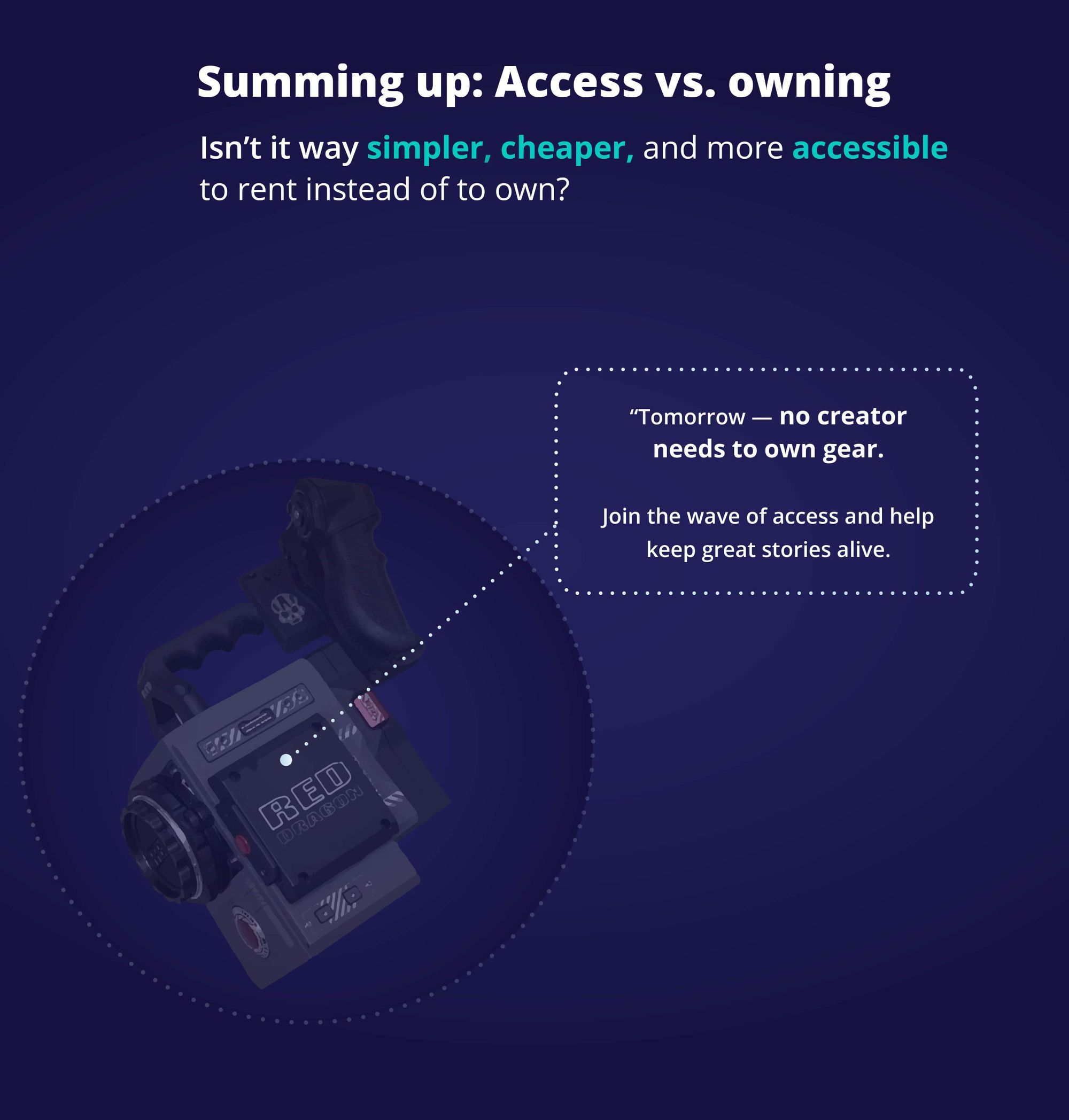 Summing up access vs owning: Tomorrow no filmmaker or creator will own a camera.