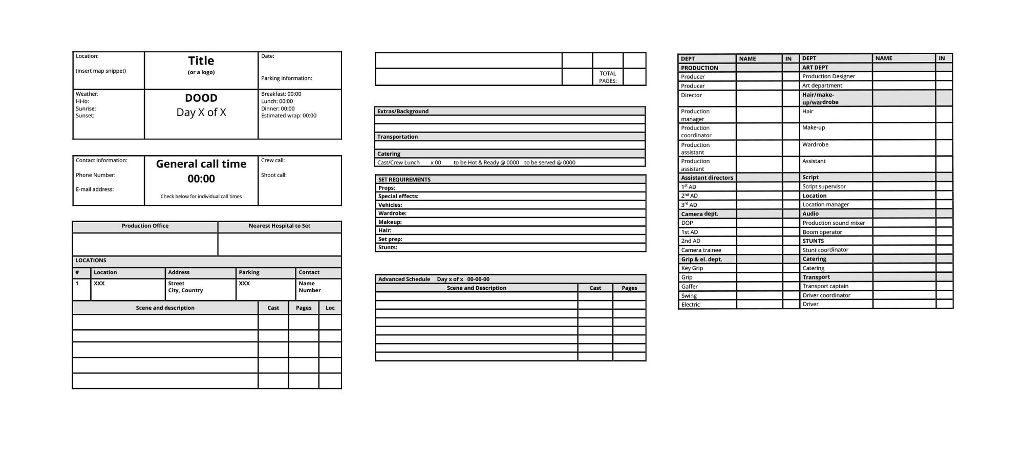 Free Call Sheet Template