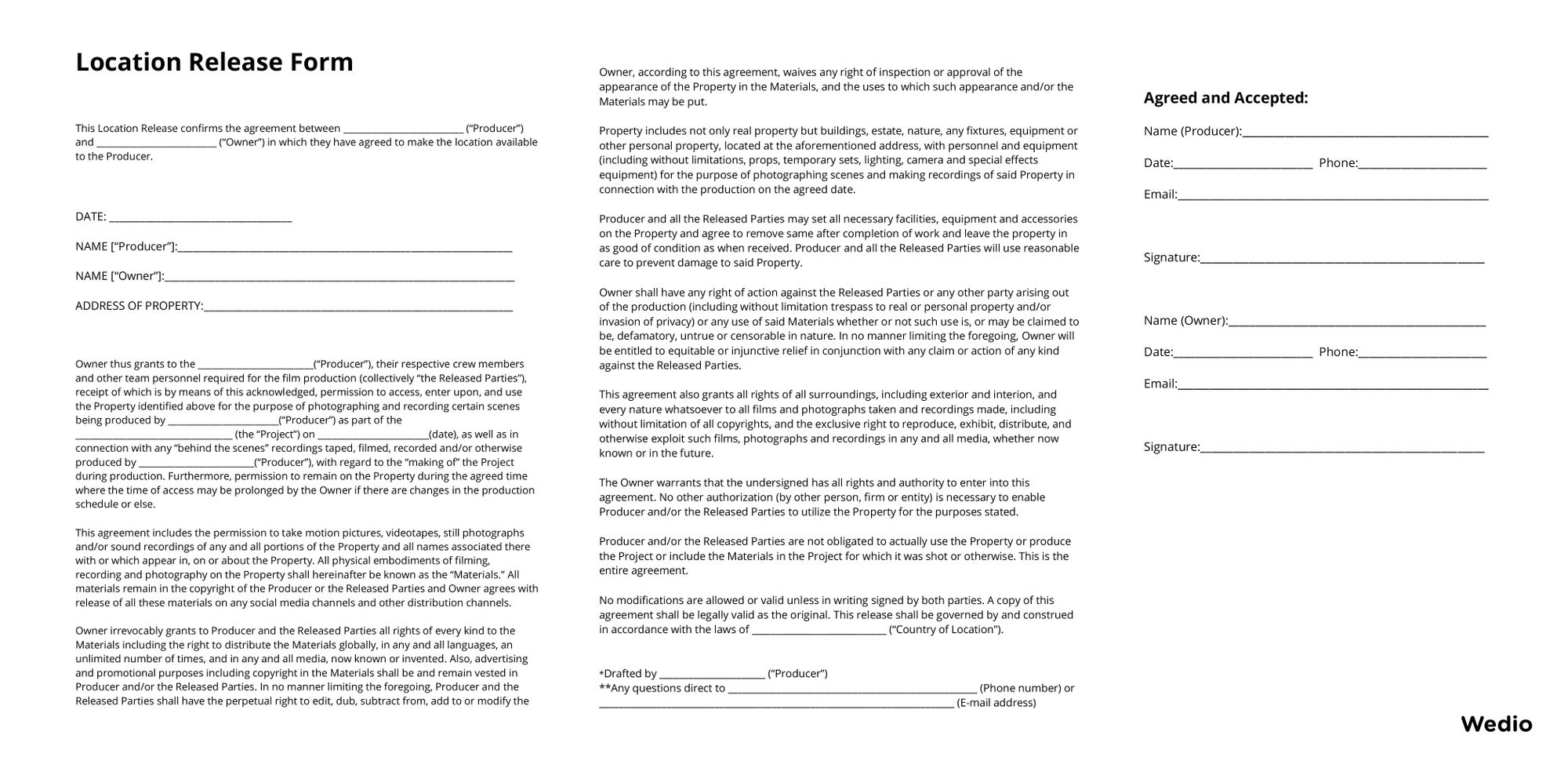 Location release form template by Wedio
