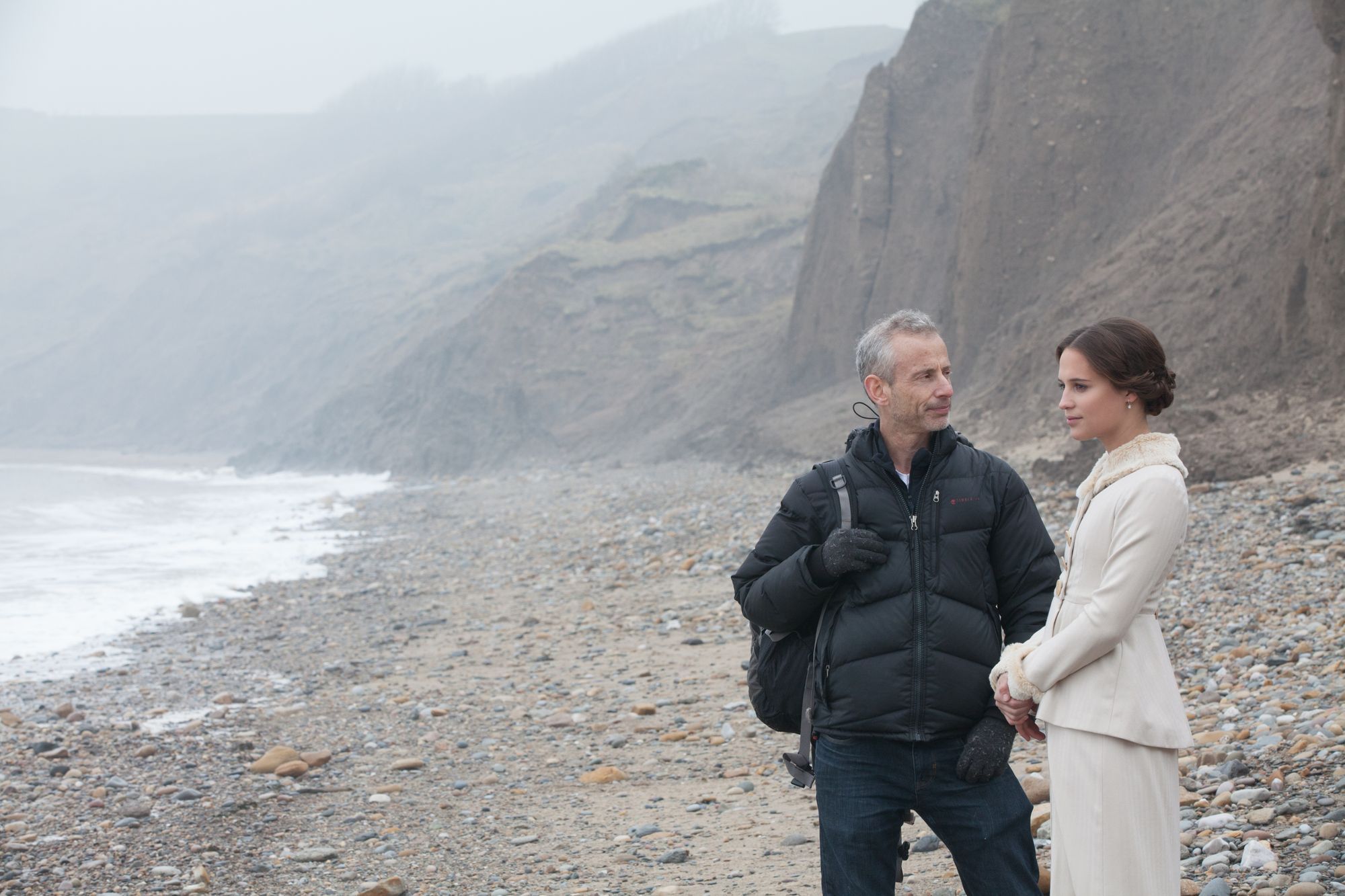 Film director James Kent on the set Testament of Youth movie backstage images with Alicia Vikander