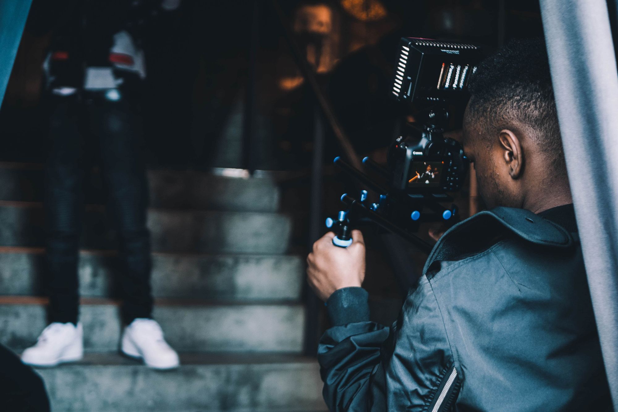 Film shoot on public stairs