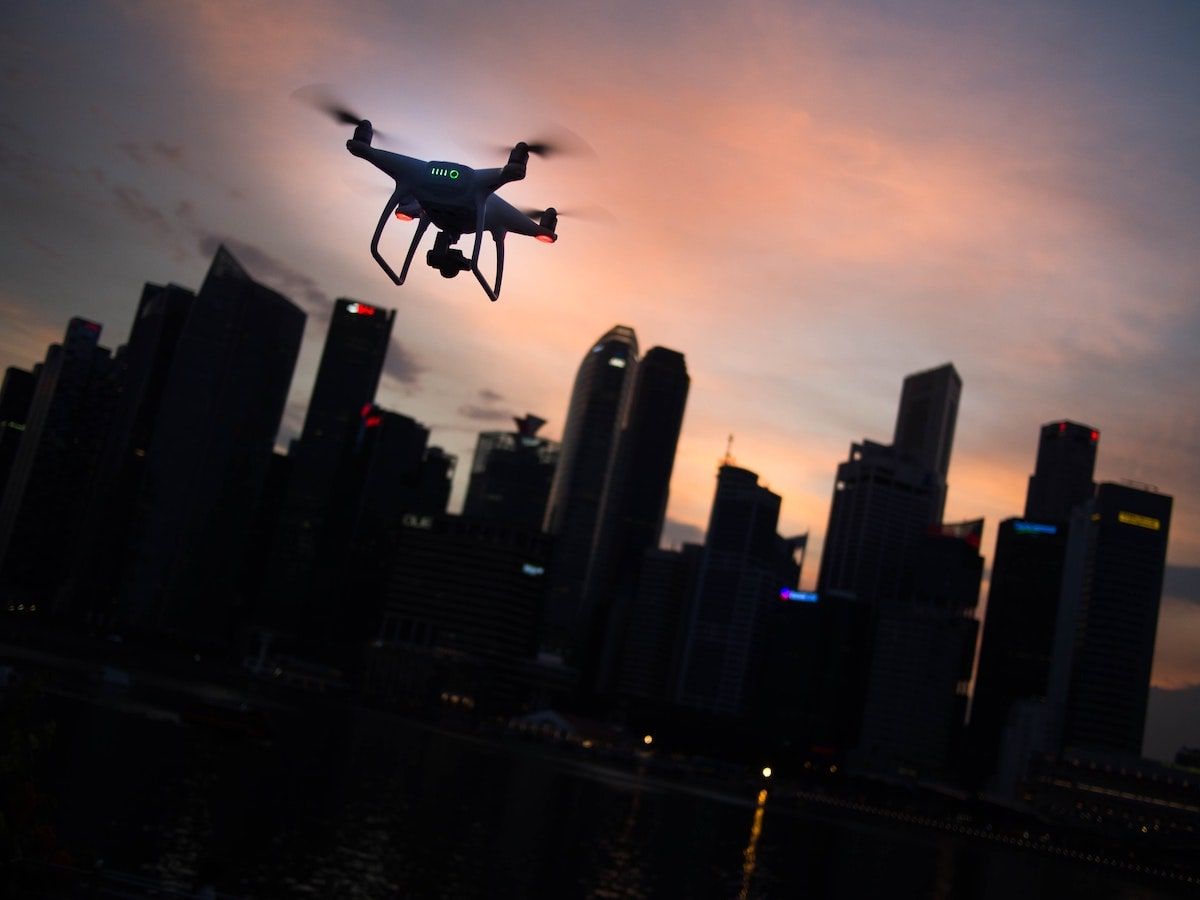 drone over big city