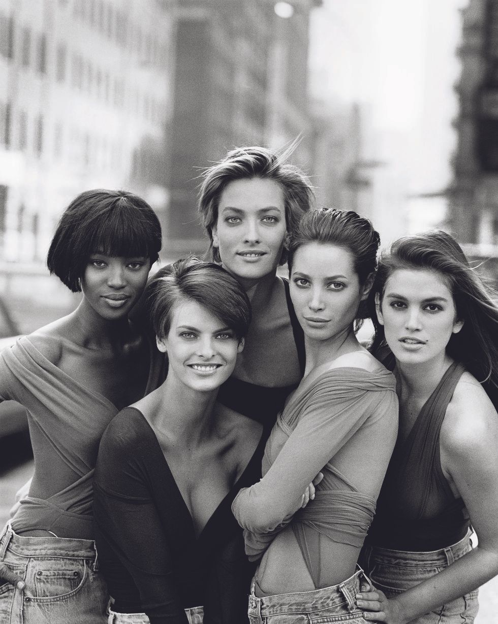 Naomi Campbell, Linda Evangelista, Tatjana Patitz, Christy Turlington, and Cindy Crawford, 1990.