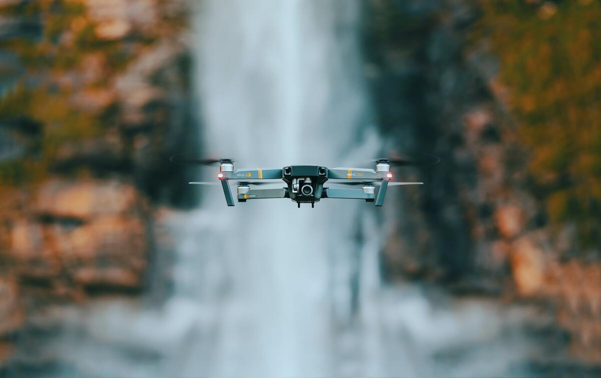 DJI Mavic 2 Pro in front of a waterfall