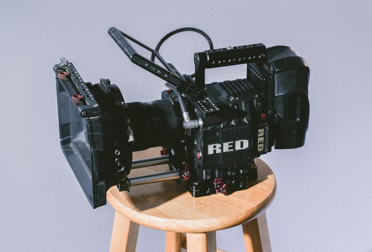Red camera on a table