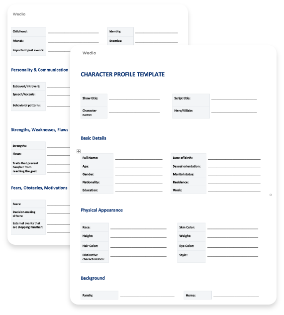 detailed character sheets for writers