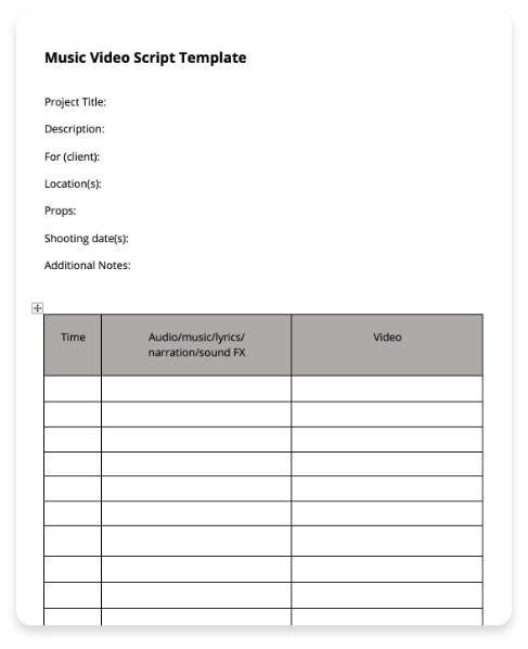 free music video script template
