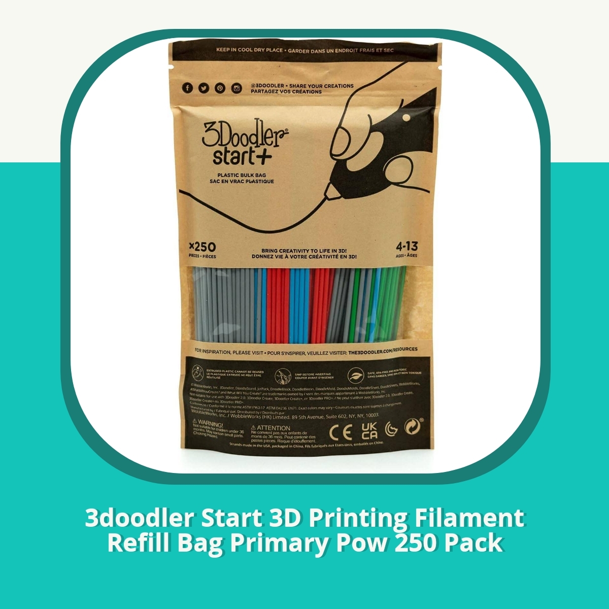 Anmeldelse af 3doodler Start 3D Printing Filament Refill Bag Primary Pow 250 Pack
