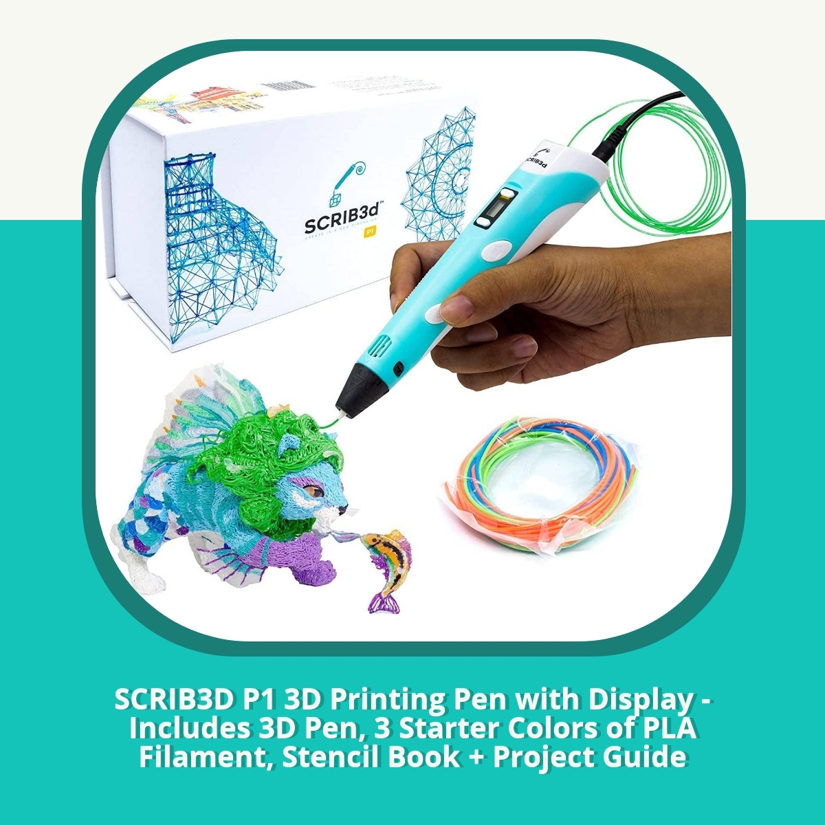 Recension af SCRIB3D P1 3D Printing Pen with Display - Includes 3D Pen, 3 Starter Colors of PLA Filament, Stencil Book + Project Guide