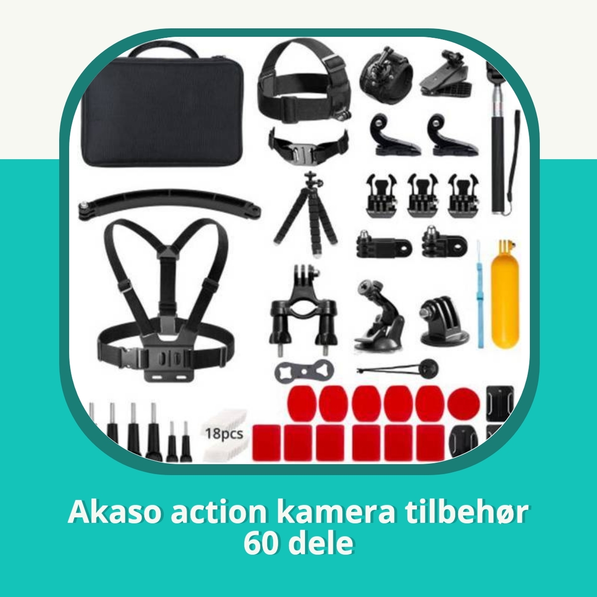 Anmeldelse af Akaso action kamera tilbehør 60 dele