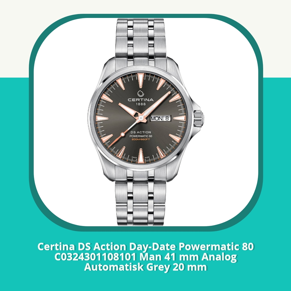 Anmeldelse af Certina DS Action Day-Date Powermatic 80 C0324301108101 Man 41 mm Analog Automatisk Grey 20 mm