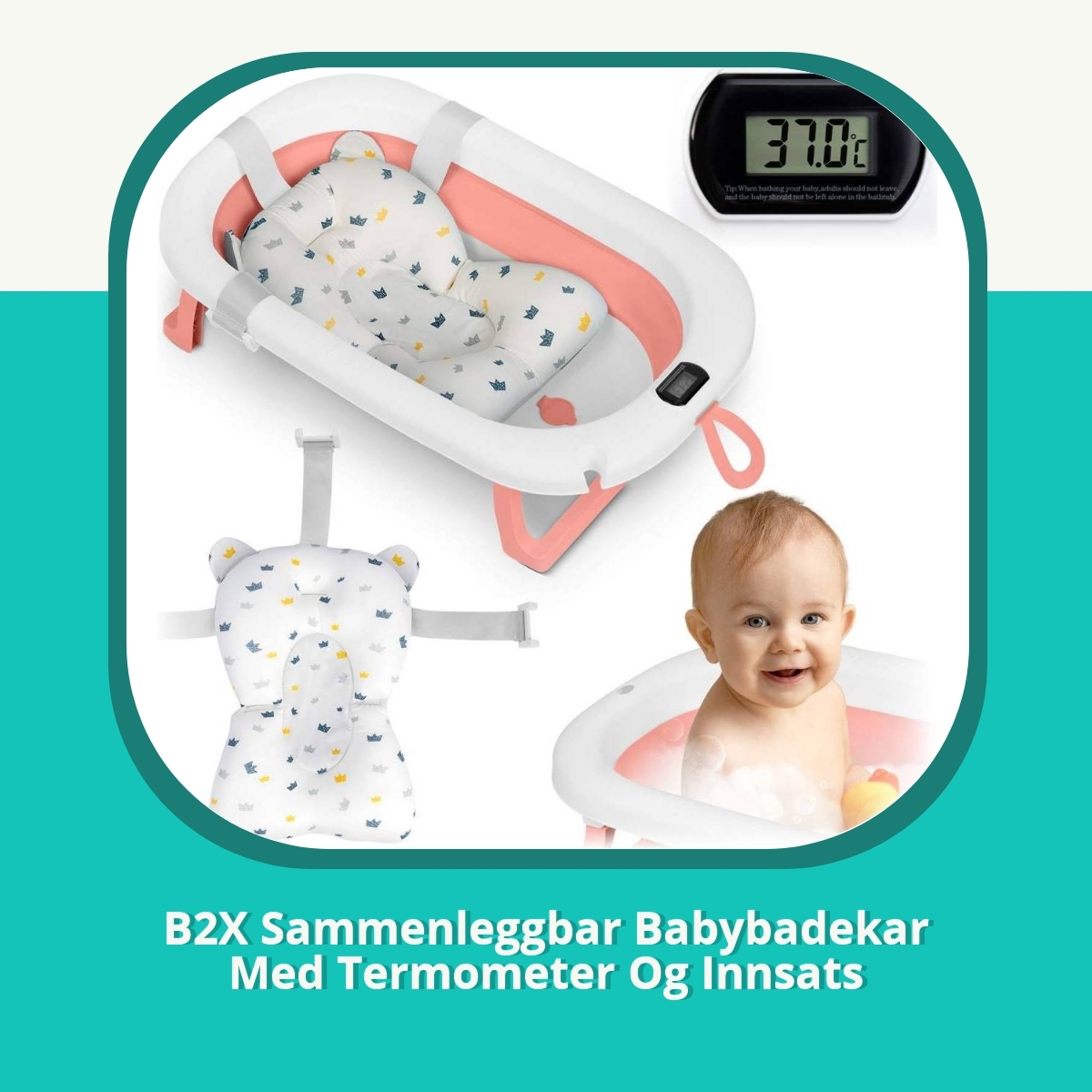 Anmeldelse af B2X Sammenleggbar Babybadekar Med Termometer Og Innsats