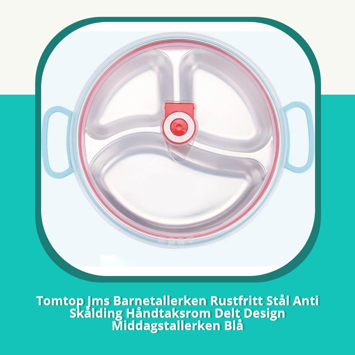 Anmeldelse af Tomtop Jms Barnetallerken Rustfritt Stål Anti Skålding Håndtaksrom Delt Design Middagstallerken Blå