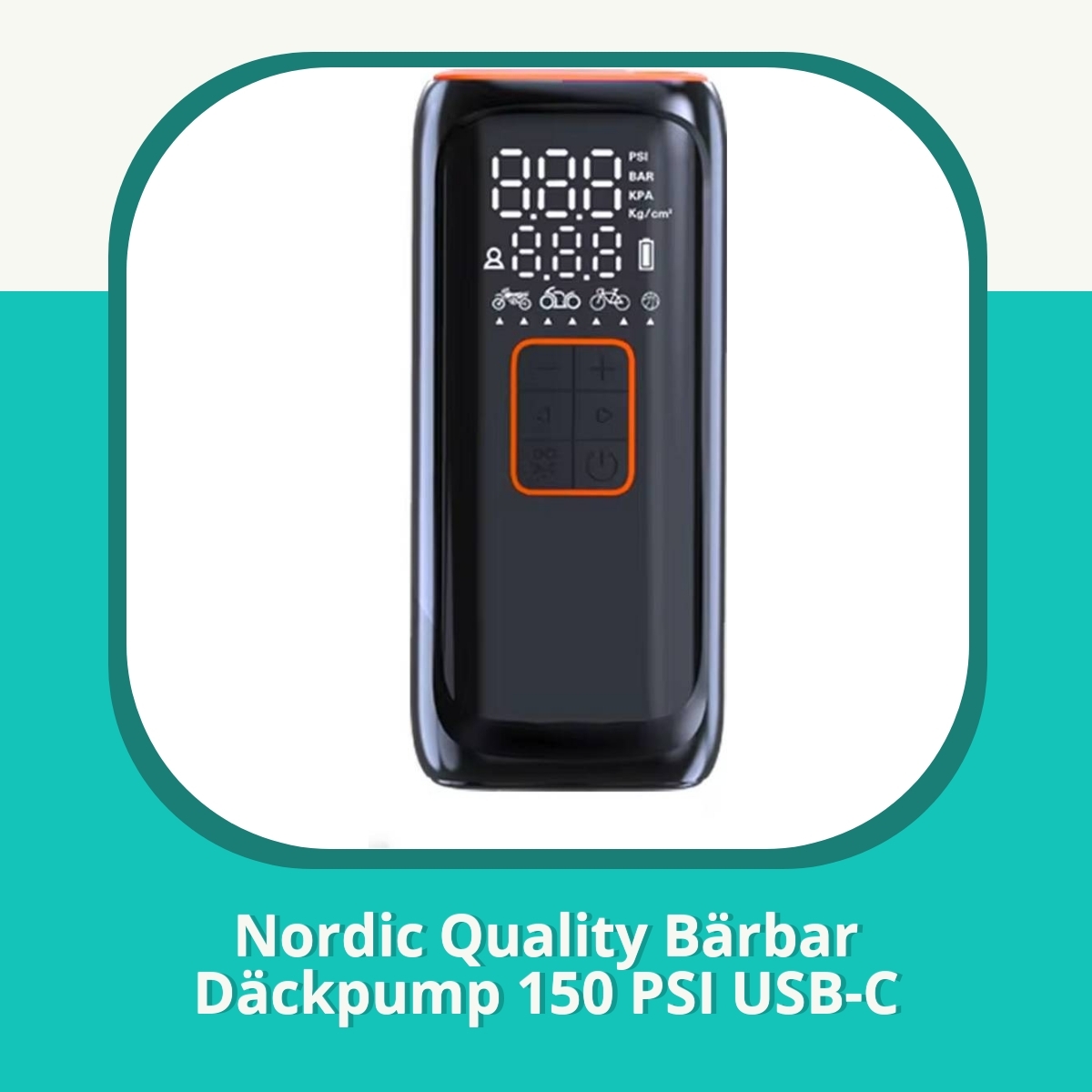 Recension af Nordic Quality Bärbar Däckpump 150 PSI USB-C