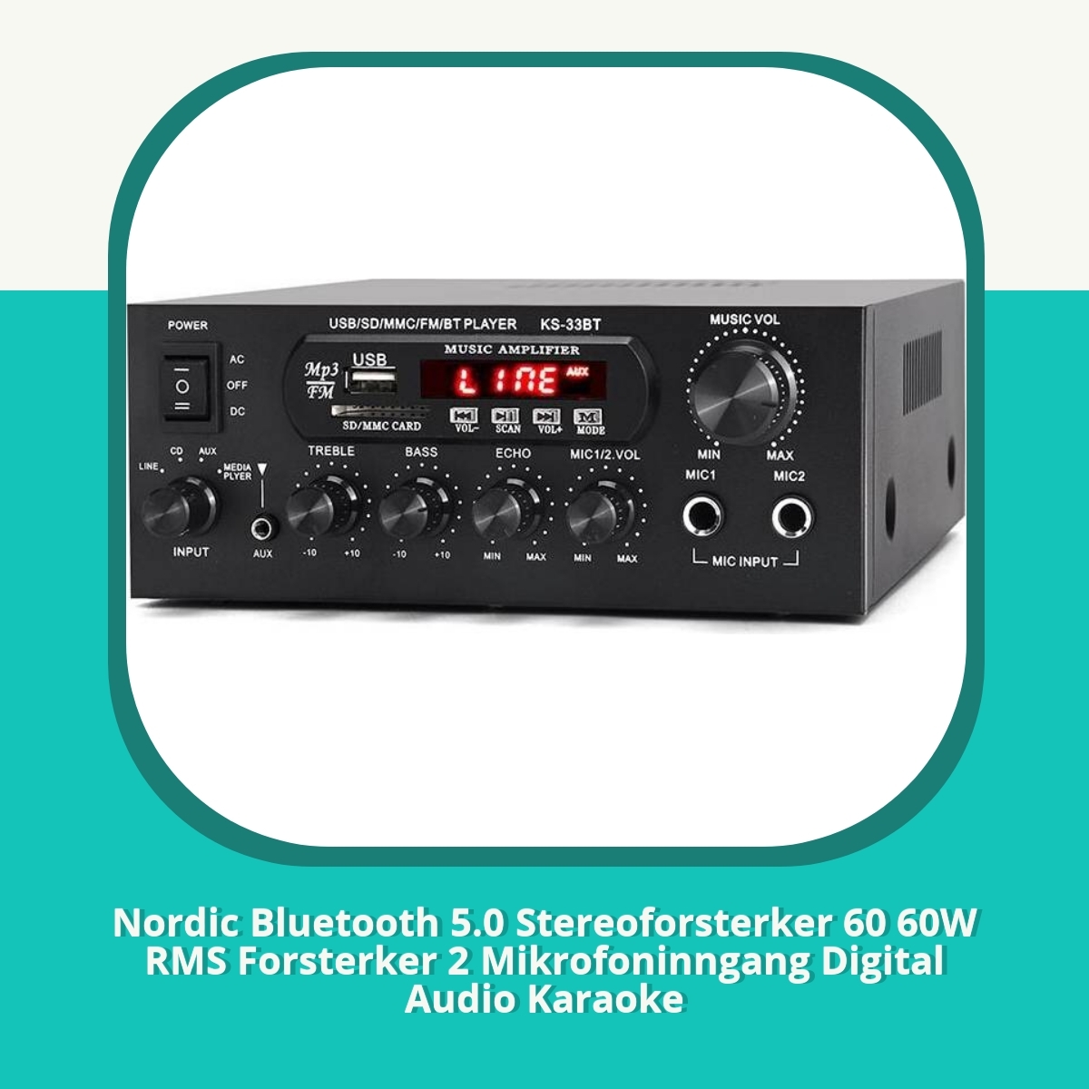 Anmeldelse af Nordic Bluetooth 5.0 Stereoforsterker 60 60W RMS Forsterker 2 Mikrofoninngang Digital Audio Karaoke