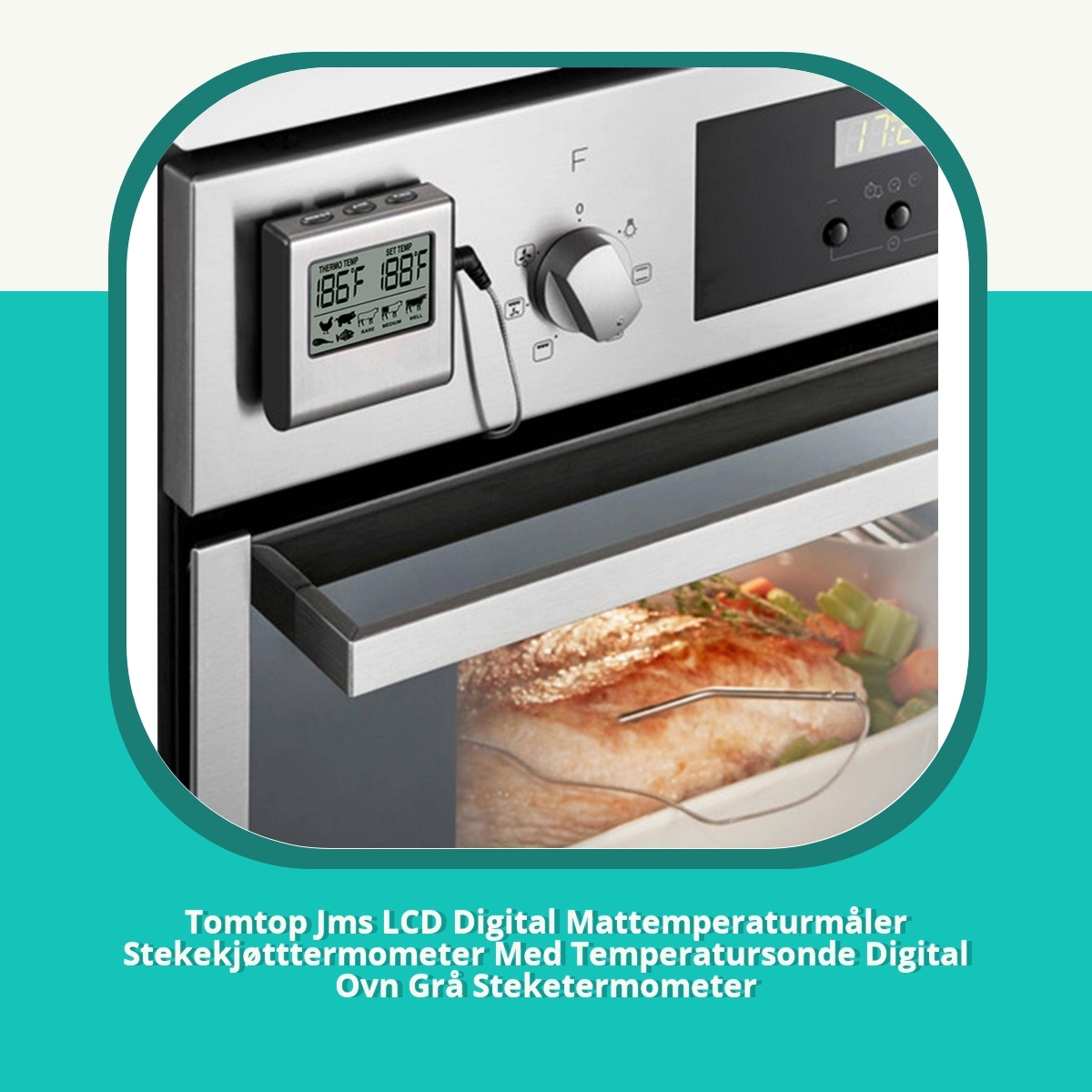 Anmeldelse Tomtop Jms LCD Digital Mattemperaturmåler Stekekjøtttermometer Med Temperatursonde Digital Ovn Grå Steketermometer