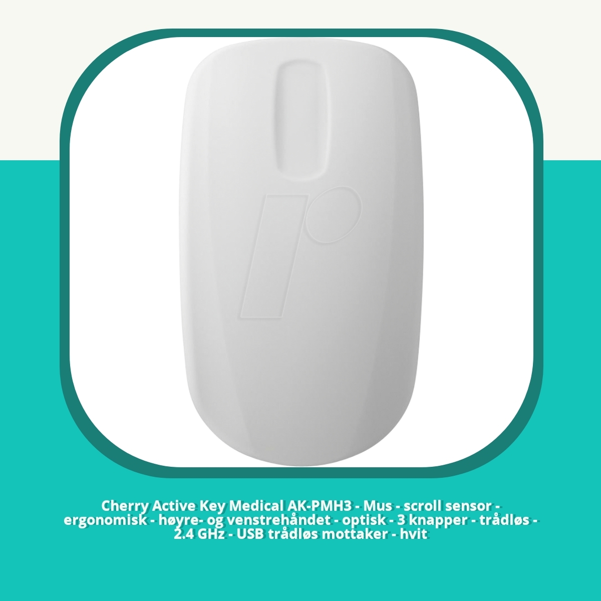 Anmeldelse af Cherry Active Key Medical AK-PMH3 - Mus - scroll sensor - ergonomisk - høyre- og venstrehåndet - optisk - 3 knapper - trådløs - 2.4 GHz - USB trådløs mottaker - hvit