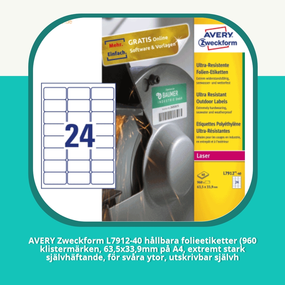 Anmeldelse af AVERY Zweckform L7912-40 hållbara folieetiketter (960 klistermärken, 63,5x33,9mm på A4, extremt stark självhäftande, för svåra ytor, utskrivbar självh