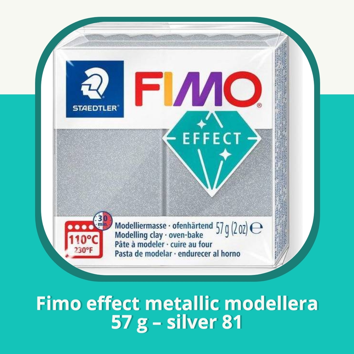 Recension af Fimo effect metallic modellera 57 g – silver 81