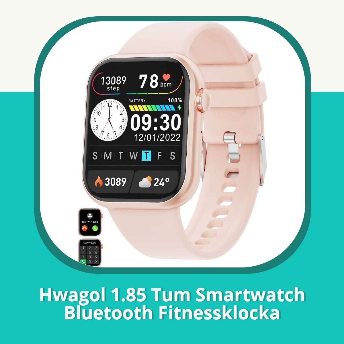 Recension af Hwagol 1.85 Tum Smartwatch Bluetooth Fitnessklocka