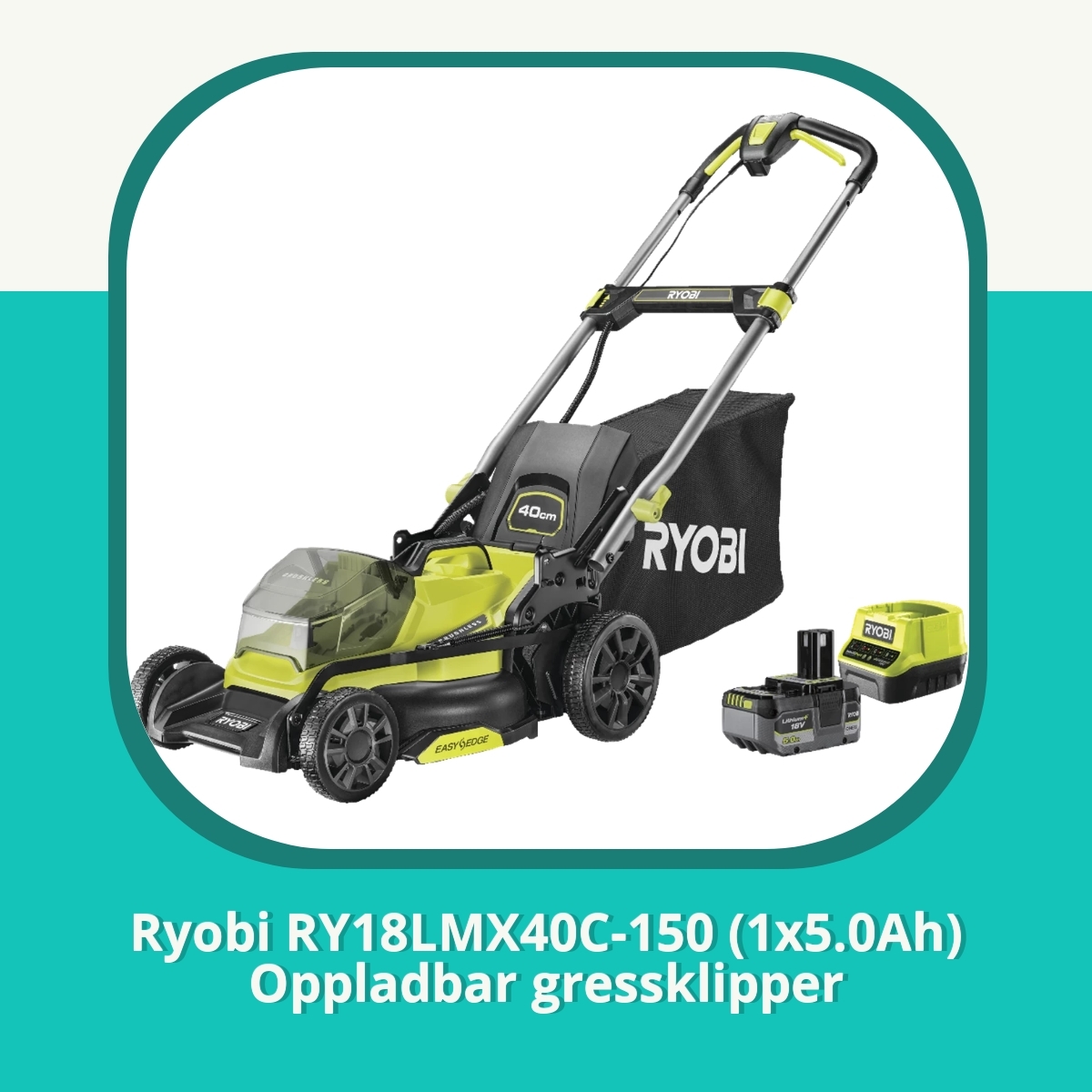 Anmeldelse Ryobi RY18LMX40C-150 (1x5.0Ah) Oppladbar gressklipper