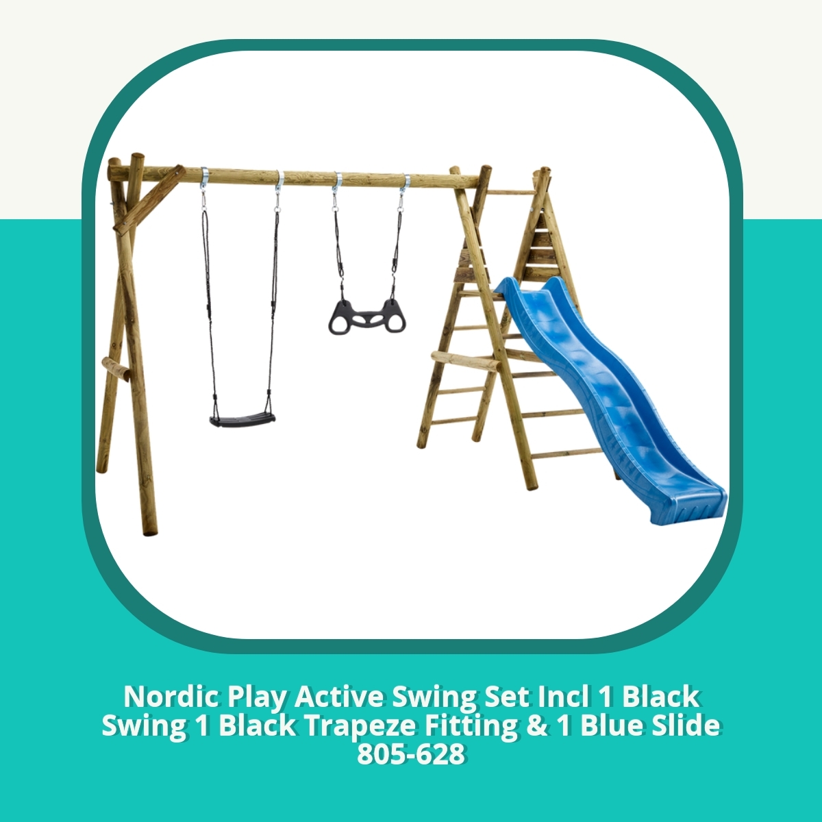 Anmeldelse af Nordic Play Active Swing Set Incl 1 Black Swing 1 Black Trapeze Fitting & 1 Blue Slide 805-628