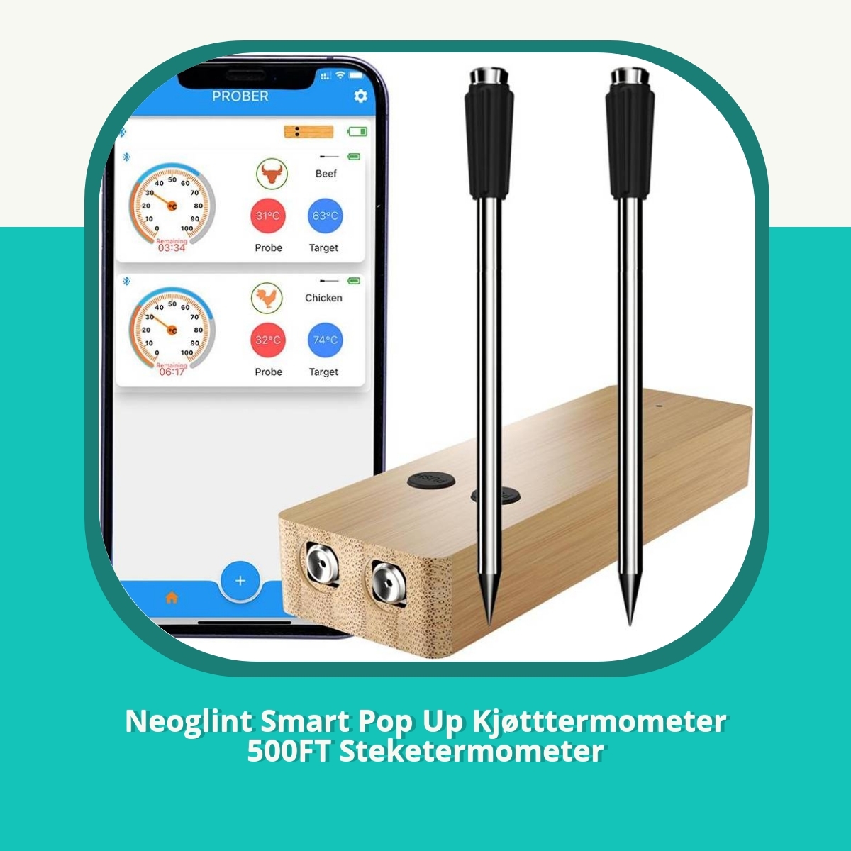 Anmeldelse af Neoglint Smart Pop Up Kjøtttermometer 500FT Steketermometer