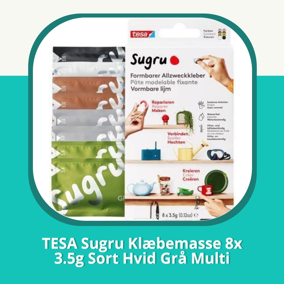 Anmeldelse af TESA Sugru Klæbemasse 8x 3.5g Sort Hvid Grå Multi