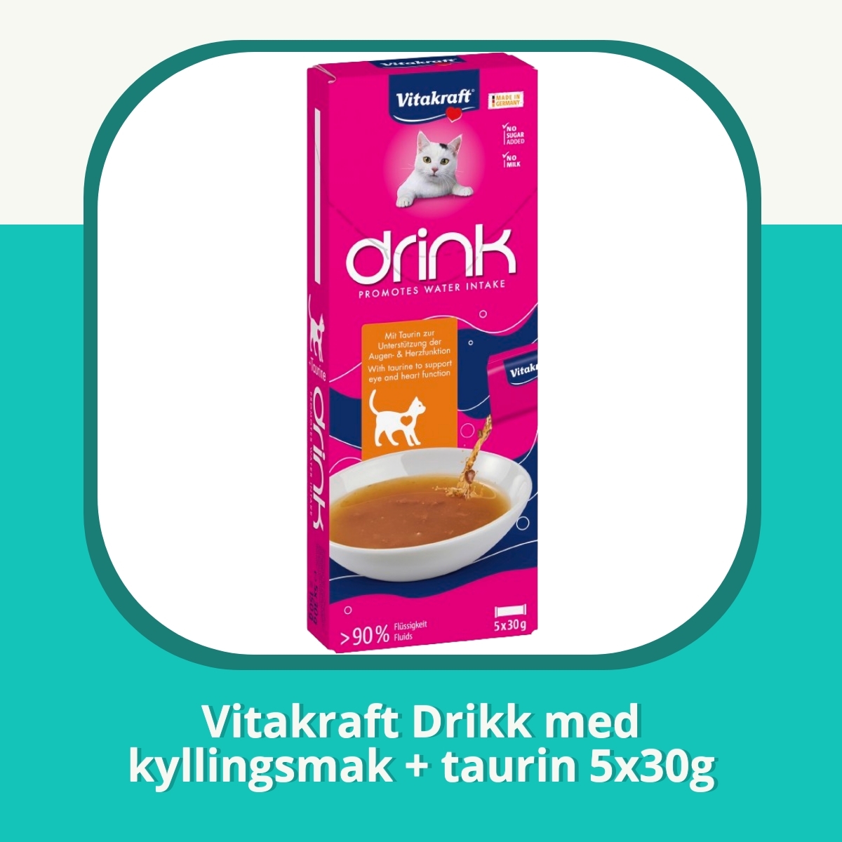 Anmeldelse af Vitakraft Drikk med kyllingsmak + taurin 5x30g