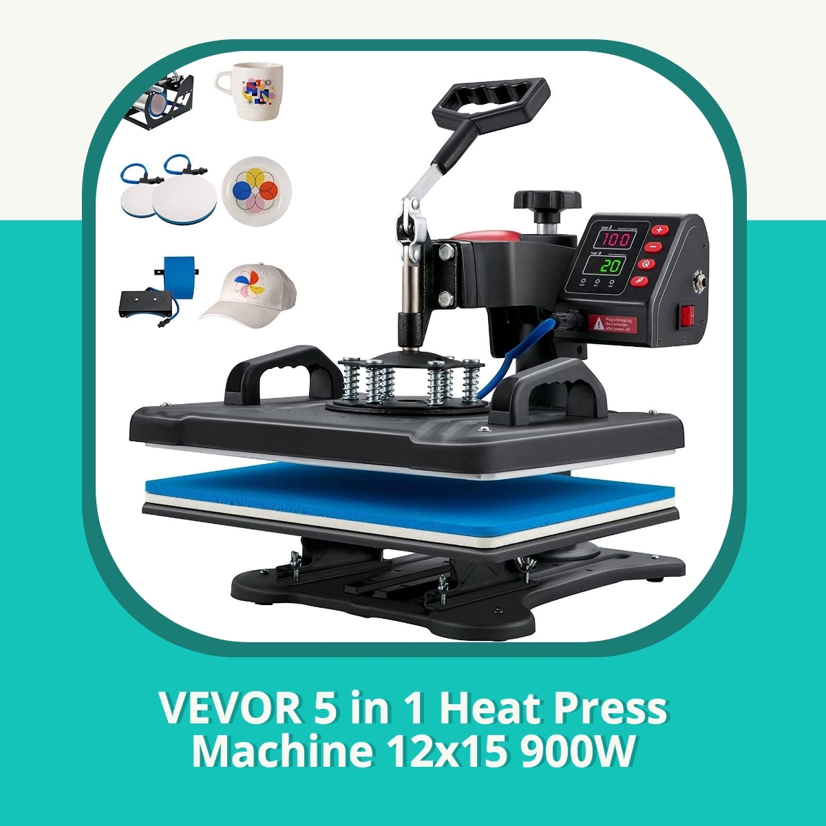 Anmeldelse af VEVOR 5 in 1 Heat Press Machine 12x15 900W