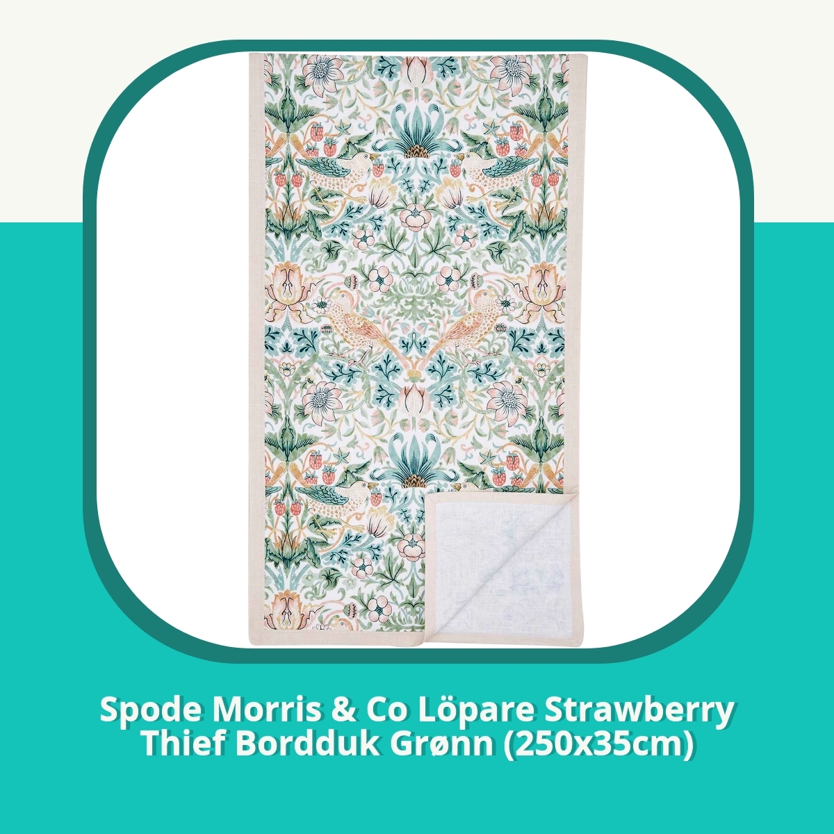 Anmeldelse af Spode Morris & Co Löpare Strawberry Thief Bordduk Grønn (250x35cm)