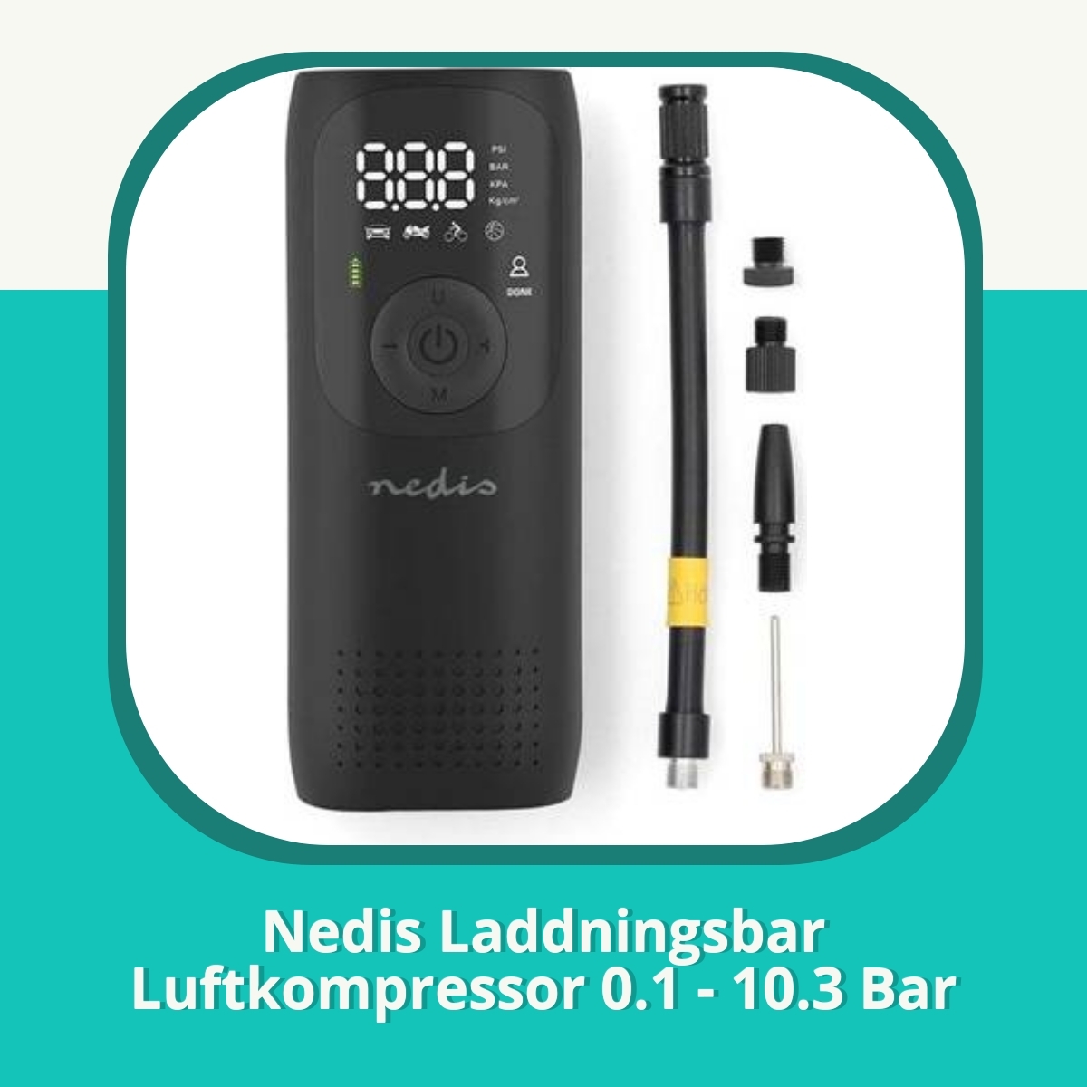 Recension af Nedis Laddningsbar Luftkompressor 0.1 - 10.3 Bar