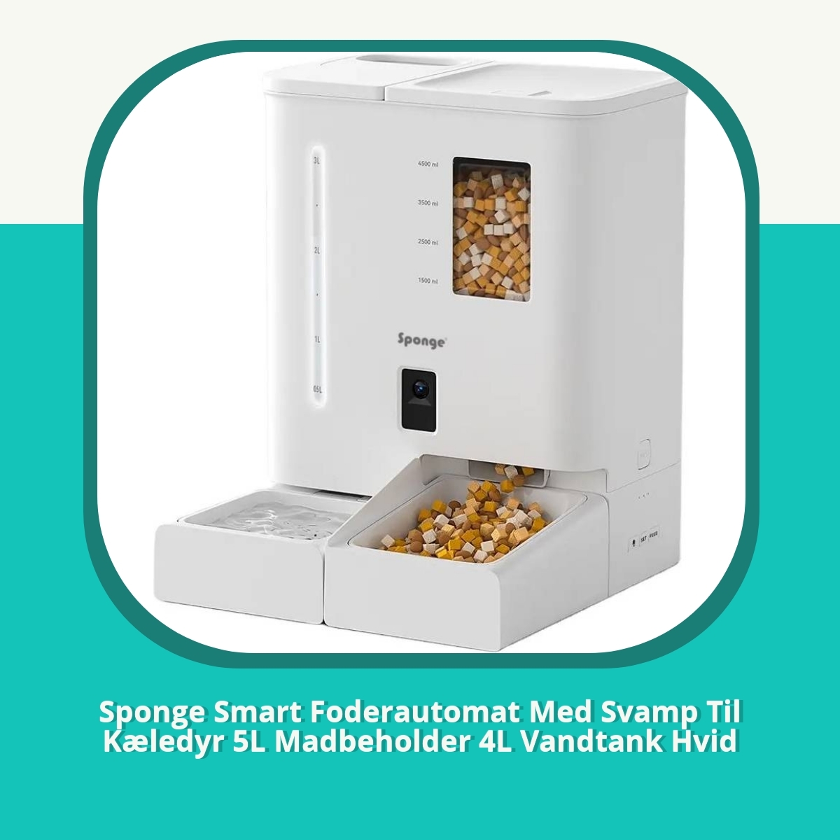 Anmeldelse af Sponge Smart Foderautomat Med Svamp Til Kæledyr 5L Madbeholder 4L Vandtank Hvid