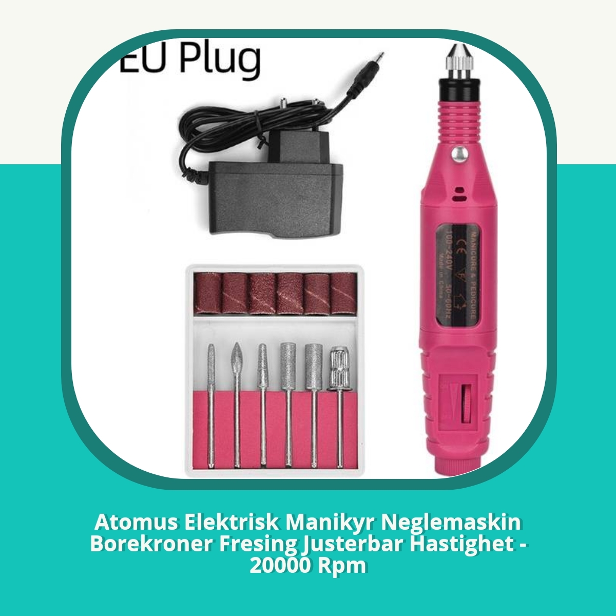 Anmeldelse af Atomus Elektrisk Manikyr Neglemaskin Borekroner Fresing Justerbar Hastighet - 20000 Rpm