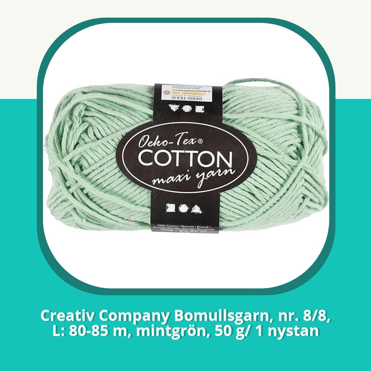 Recension af Creativ Company Bomullsgarn, nr. 8/8, L: 80-85 m, mintgrön, 50 g/ 1 nystan