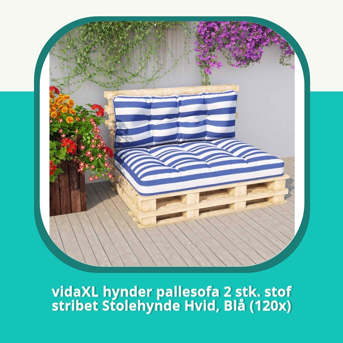 Anmeldelse af vidaXL hynder pallesofa 2 stk. stof stribet Stolehynde Hvid, Blå (120x)