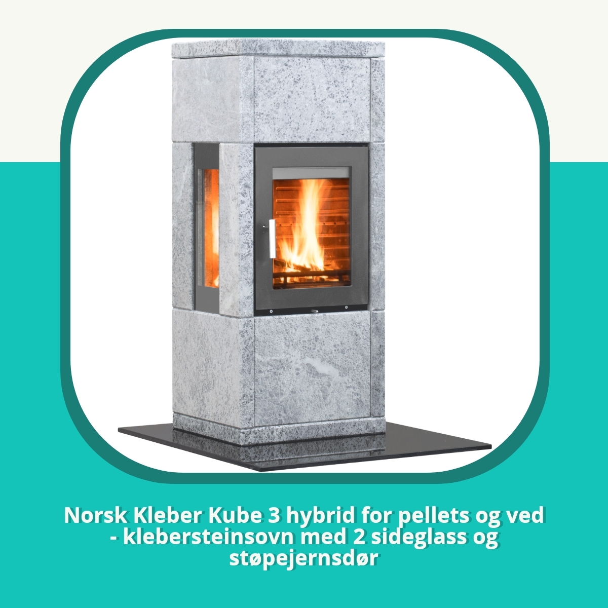 Anmeldelse af Norsk Kleber Kube 3 hybrid for pellets og ved - klebersteinsovn med 2 sideglass og støpejernsdør