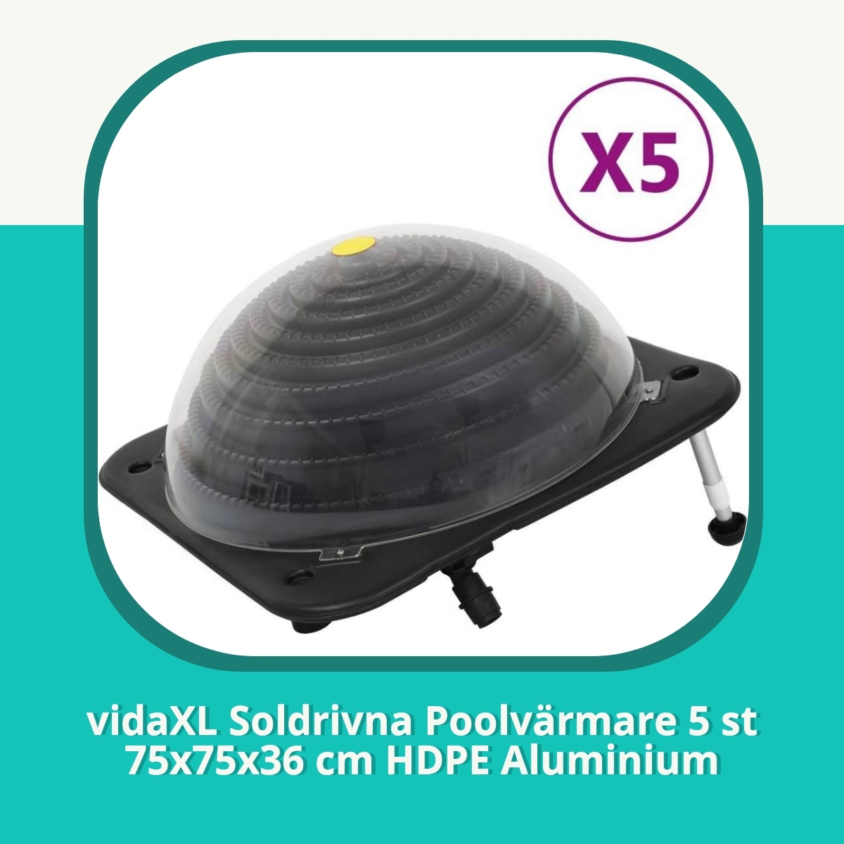 Recension af vidaXL Soldrivna Poolvärmare 5 st 75x75x36 cm HDPE Aluminium
