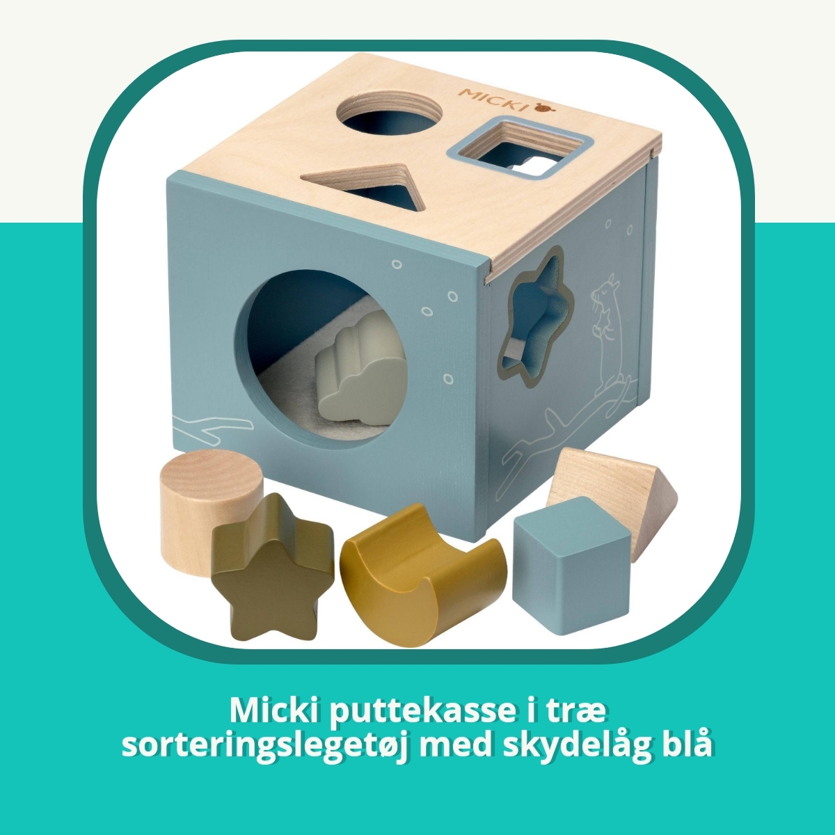 Anmeldelse af Micki puttekasse i træ sorteringslegetøj med skydelåg blå