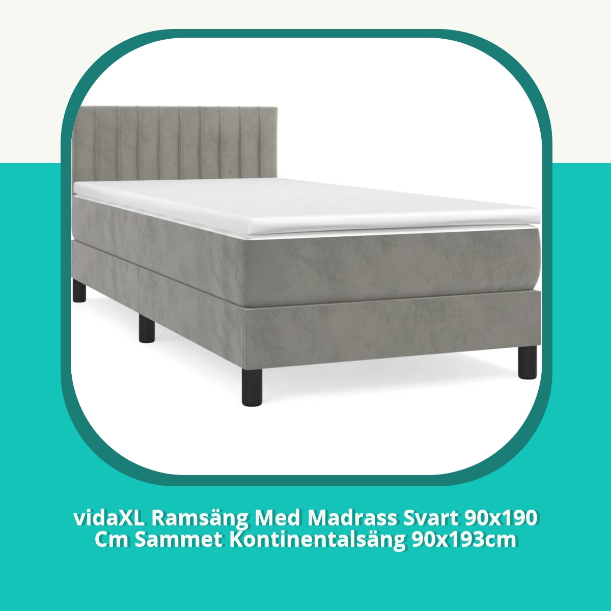 Recension af vidaXL Ramsäng Med Madrass Svart 90x190 Cm Sammet Kontinentalsäng 90x193cm