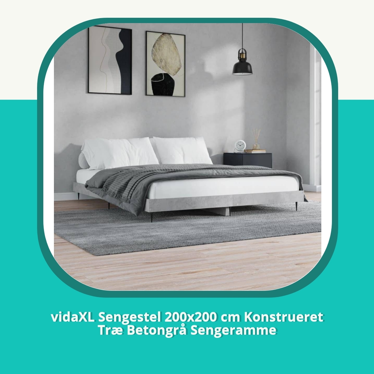 Anmeldelse af vidaXL Sengestel 200x200 cm Konstrueret Træ Betongrå Sengeramme