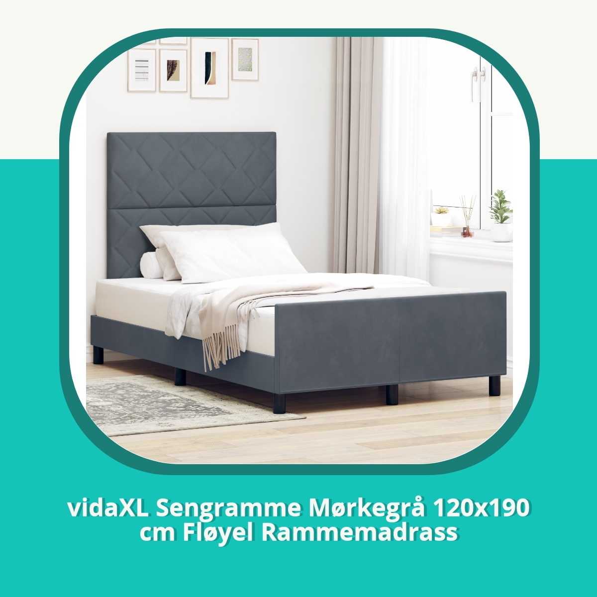 Anmeldelse af vidaXL Sengramme Mørkegrå 120x190 cm Fløyel Rammemadrass