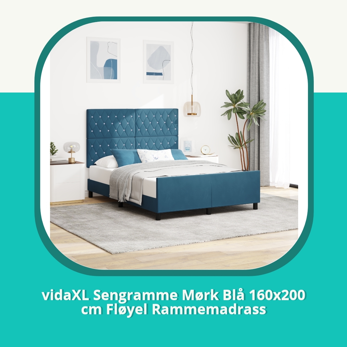 Anmeldelse af vidaXL Sengramme Mørk Blå 160x200 cm Fløyel Rammemadrass