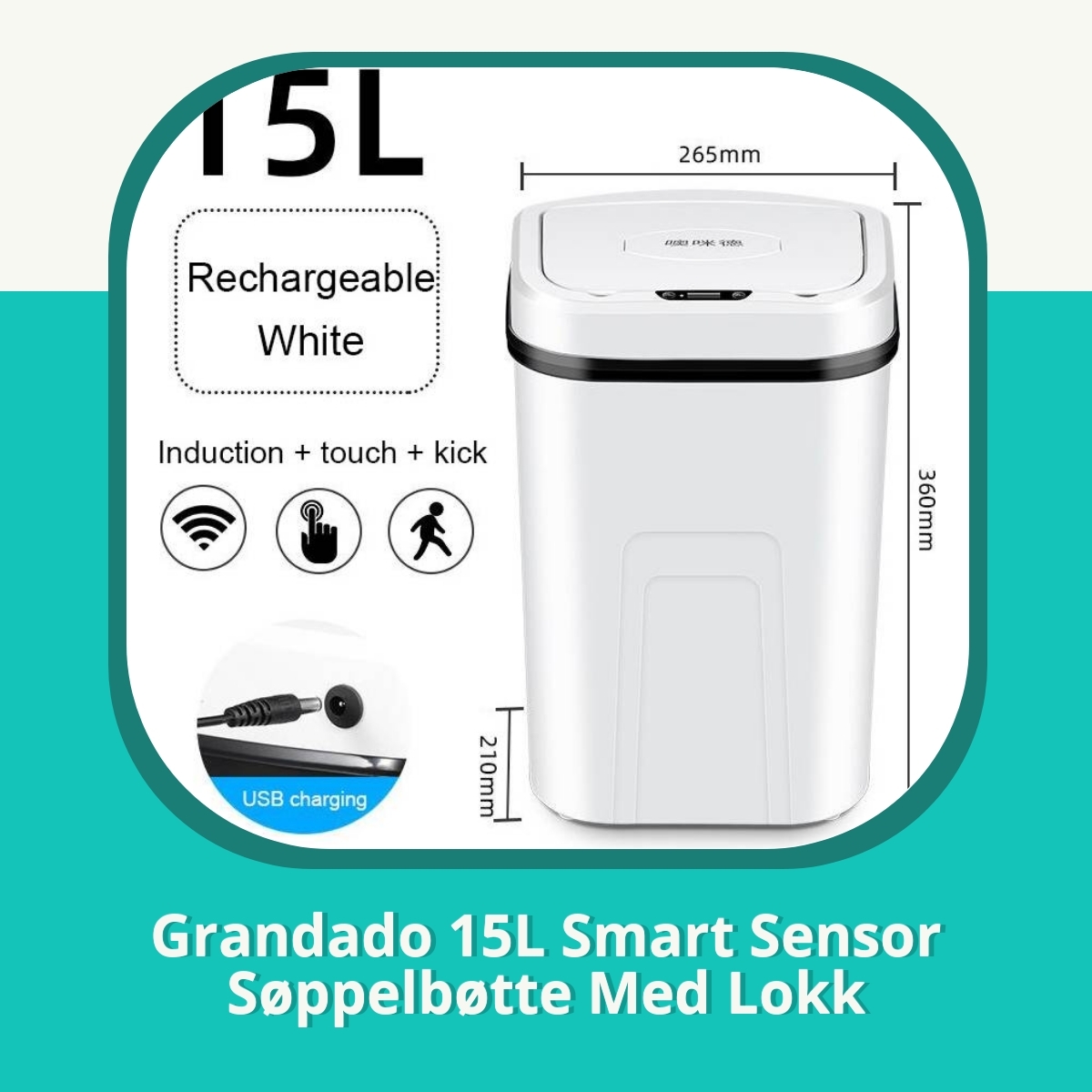 Anmeldelse af Grandado 15L Smart Sensor Søppelbøtte Med Lokk
