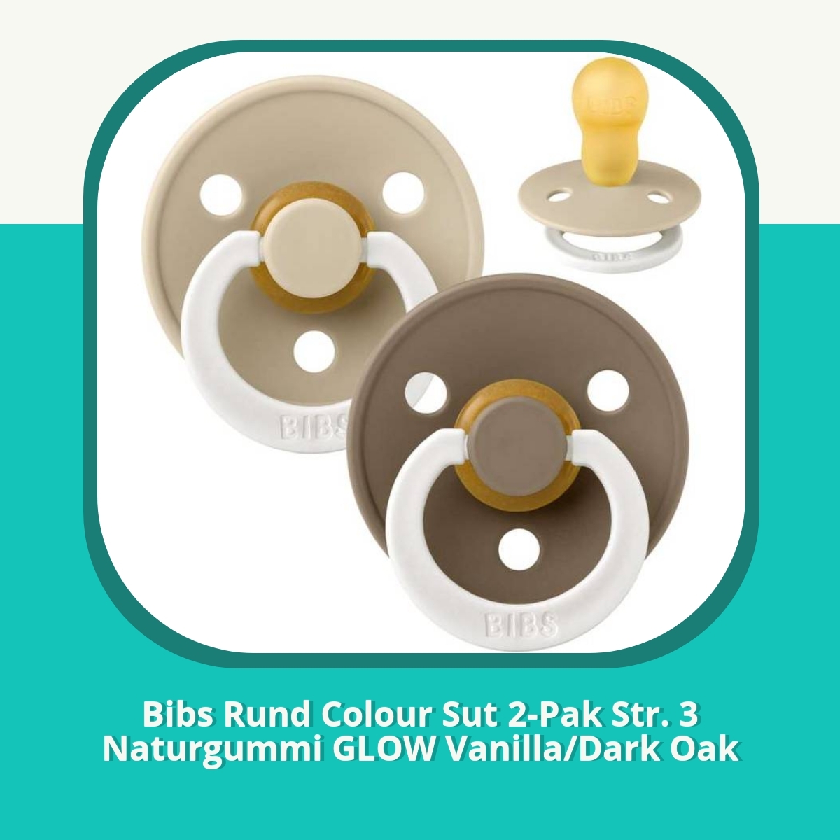 Recension af Bibs Rund Colour Sut 2-Pak Str. 3 Naturgummi GLOW Vanilla/Dark Oak