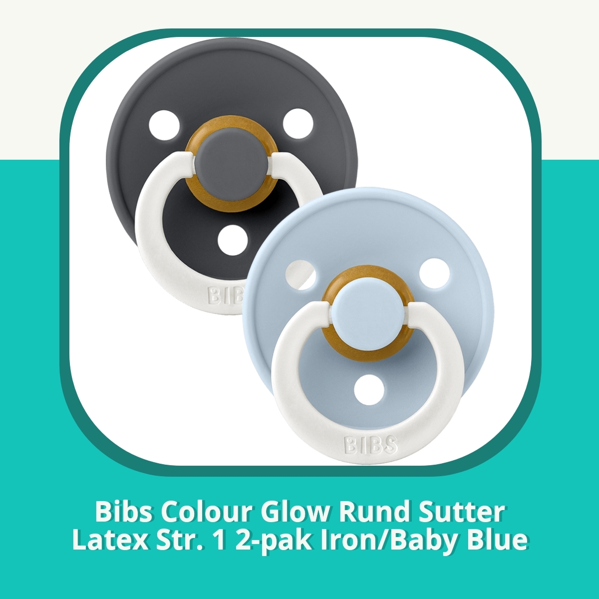 Anmeldelse af Bibs Colour Glow Rund Sutter Latex Str. 1 2-pak Iron/Baby Blue