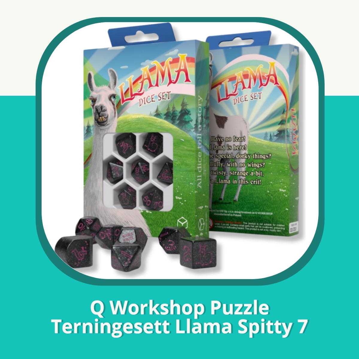 Anmeldelse af Q Workshop Puzzle Terningesett Llama Spitty 7