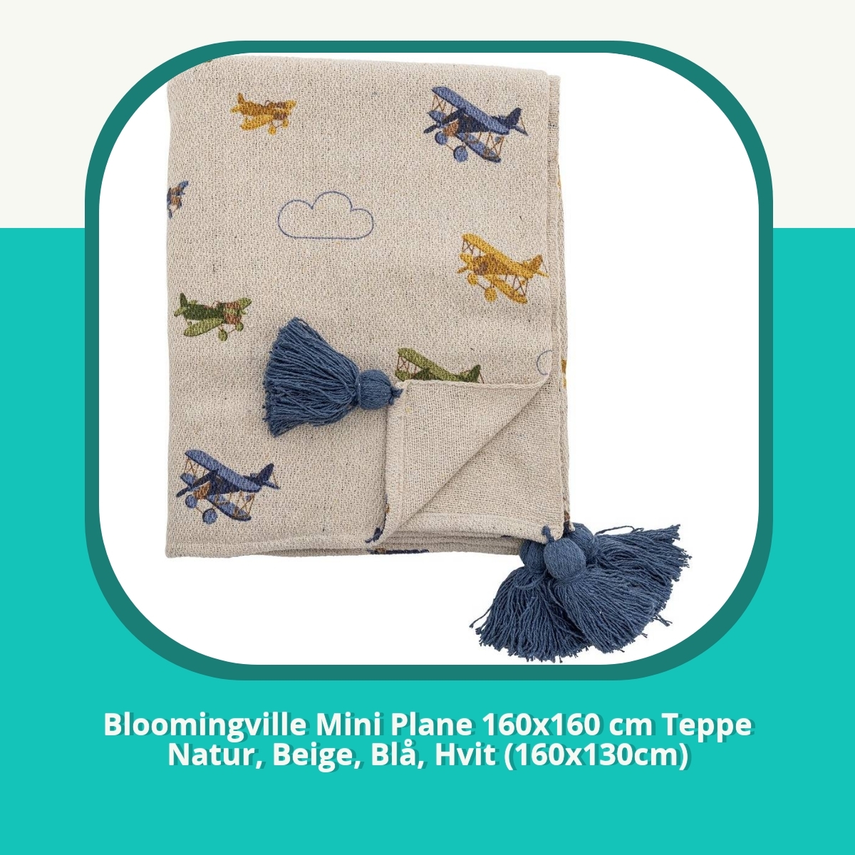Anmeldelse af Bloomingville Mini Plane 160x160 cm Teppe Natur, Beige, Blå, Hvit (160x130cm)