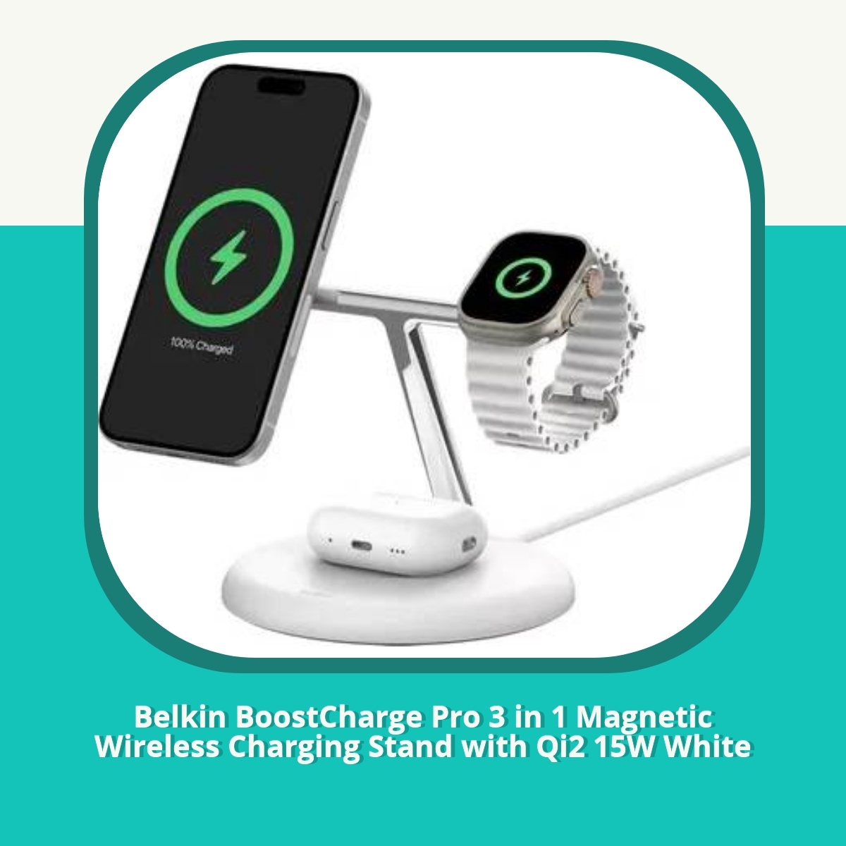 Anmeldelse af Belkin BoostCharge Pro 3 in 1 Magnetic Wireless Charging Stand with Qi2 15W White